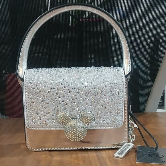 ALDO X DISNEY 100 Minnie Mouse Silver Glitter Shoulder Purse - Picture 2 of 6
